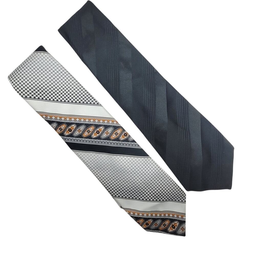 Leibert Custom Cravatier Vintage Geometric Tie Lot Art Deco‎ Black Pair